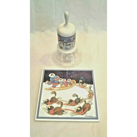 Barbara Lavalle Alaska Eskimo Sled Dog Trivet Bell Set 1995 Vtg - Picture 1 of 4